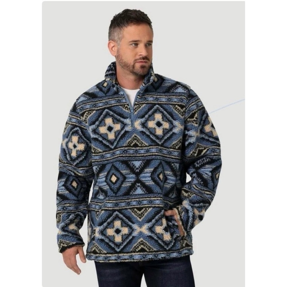 Wrangler Mens Heavyweight Quarter-Zip Water Blue Pullover Sherpa Jacket Size XXL